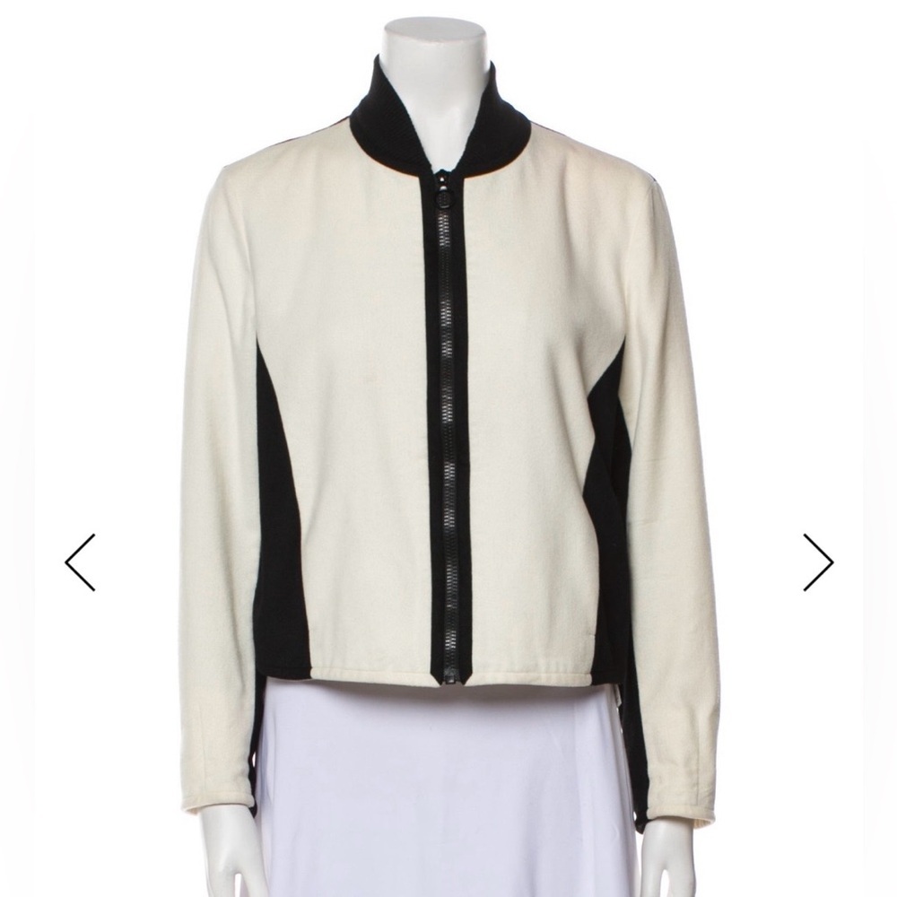 Akris Punto Colorblock Zip Front Jacket Black Ivory Bomber Style